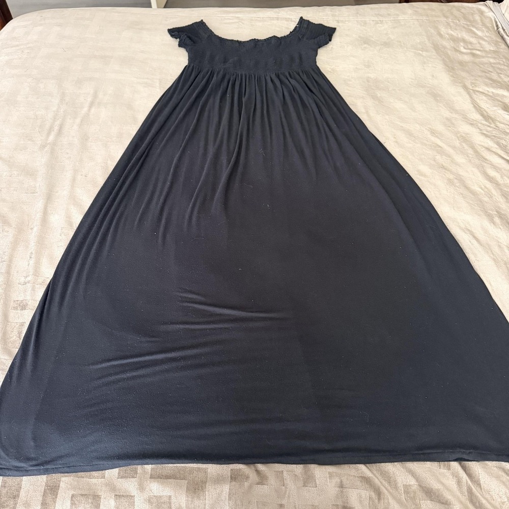 Isabel Maternity Dress Womens Large Black Off Shoulder Smocked Maxi Jersey